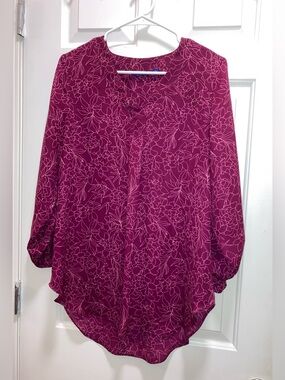 Apt. 9 Magenta Floral Outline Long-Sleeve Blouse Size Medium